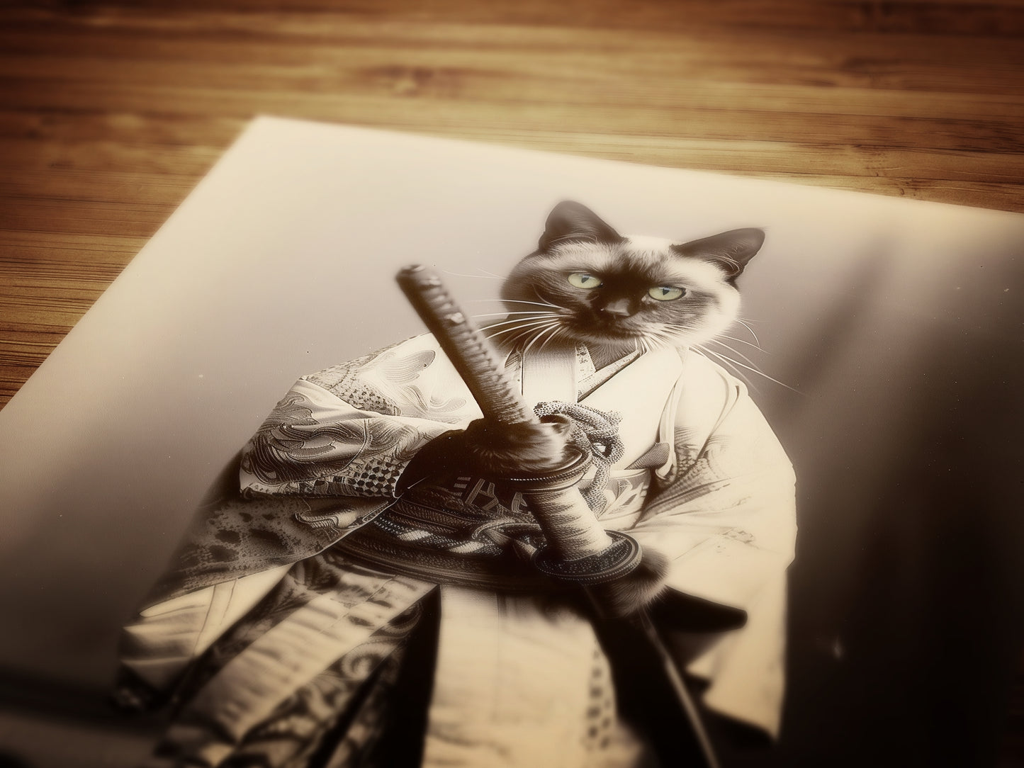 The Last Samurai, Cat Samurai, Vintage photograph, Oddities, Dark Academia Decor, Wall Art Printable, Retro Holiday Gift