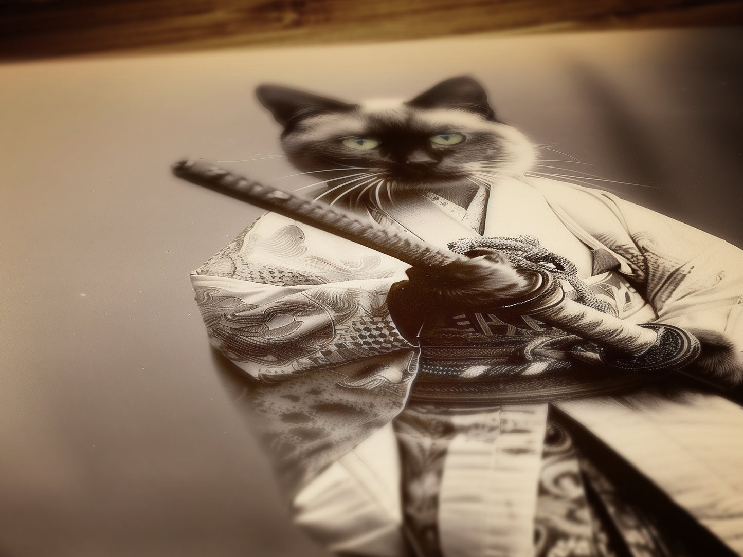 The Last Samurai, Cat Samurai, Vintage photograph, Oddities, Dark Academia Decor, Wall Art Printable, Retro Holiday Gift