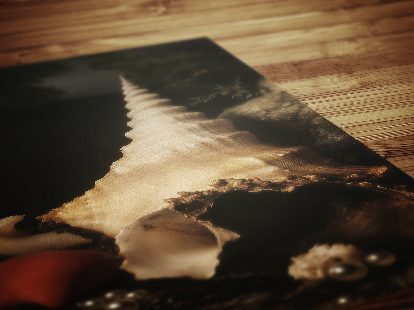 Seashells And Pearls, Whimsigoth Dramatic Ocean Shell Still Life, Whimsigoth Coastal Decor, Dark Academia Wall Art for Moody Interiors