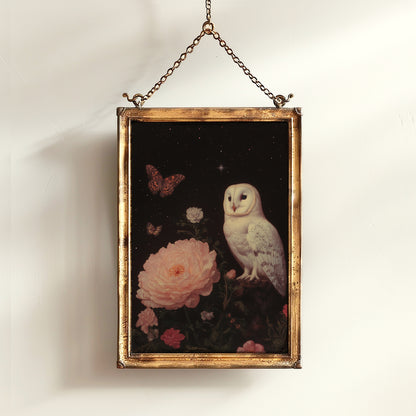 Vintage White Owl Art Print, Gothic Wall Art Poster, Moody Floral Botanical Poster, Dark Academia Aesthetic, Gothic Nature Wall Decor