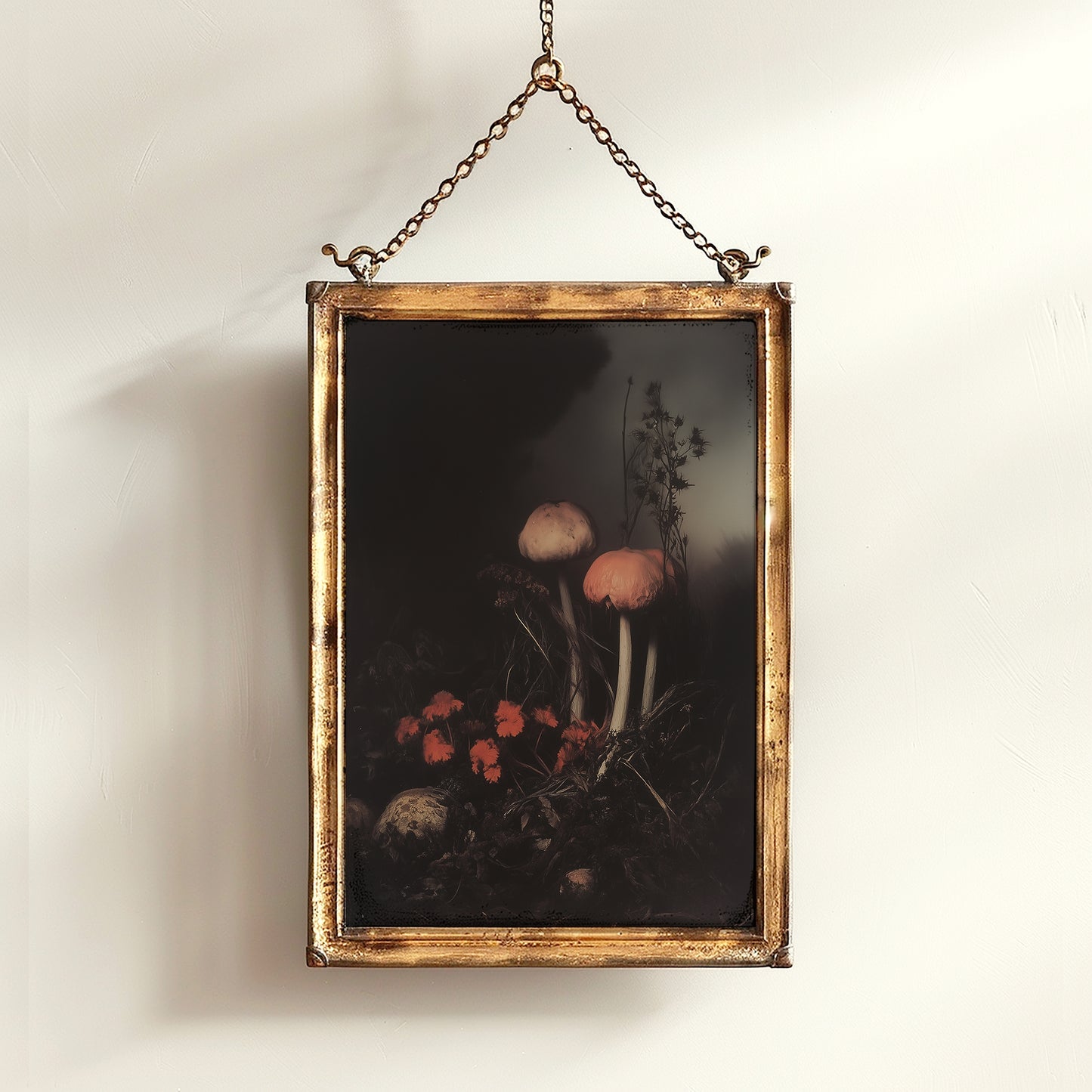 Dark Mushroom Floral Art Print, Moody Botanical Still Life, Gothic Cottagecore Wall Decor, Witchy Whimsigoth Goblincore Gift for Her