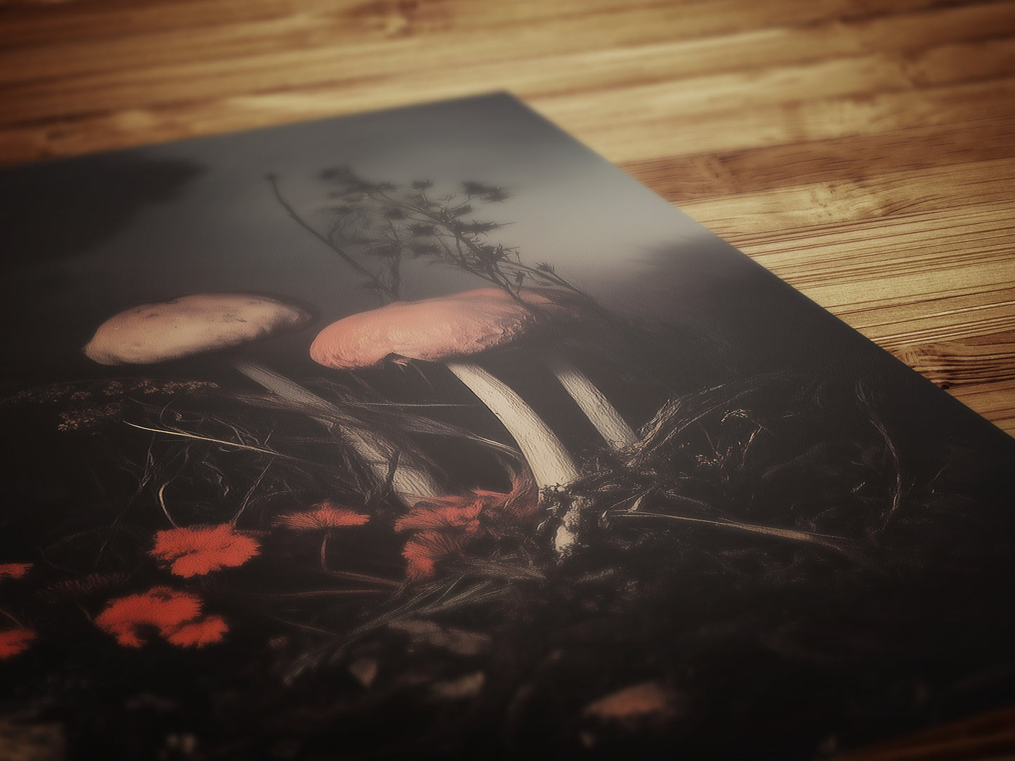 Dark Mushroom Floral Art Print, Moody Botanical Still Life, Gothic Cottagecore Wall Decor, Witchy Whimsigoth Goblincore Gift for Her