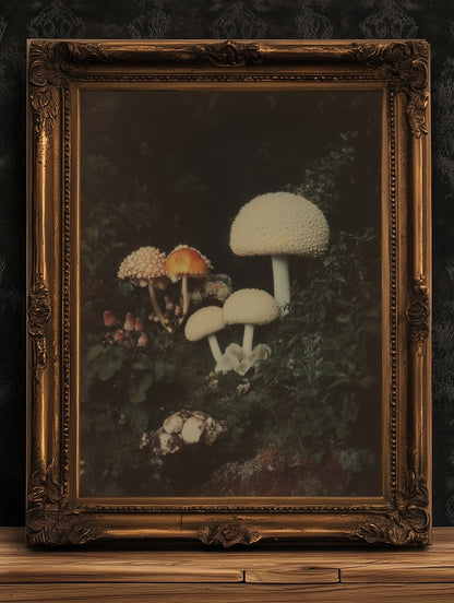 Mushroom Floral Art Print, Dark Moody Botanical Still Life, Gothic Cottagecore Wall Decor, Witchy Whimsigoth Goblincore Gift for Her