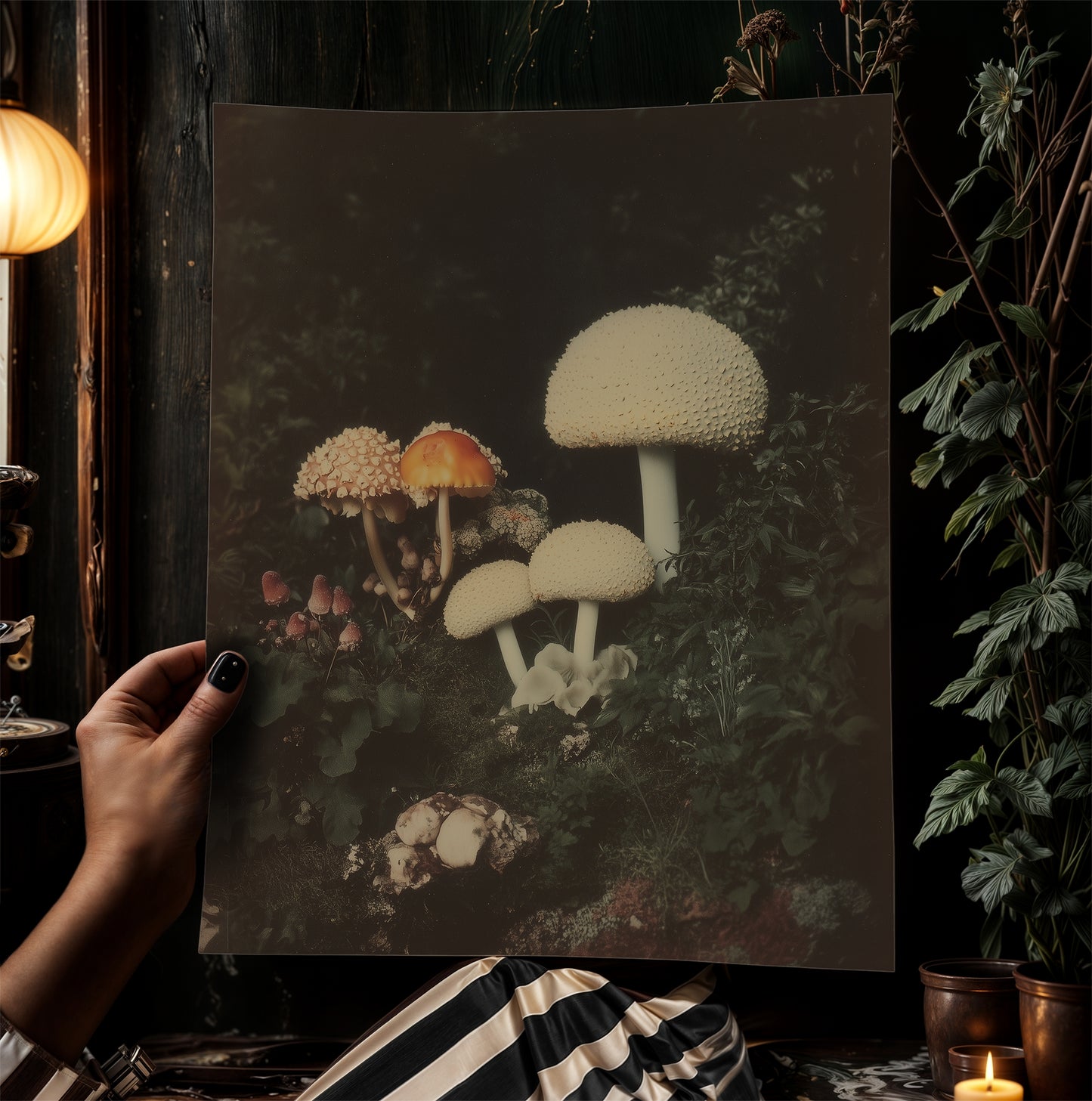 Mushroom Floral Art Print, Dark Moody Botanical Still Life, Gothic Cottagecore Wall Decor, Witchy Whimsigoth Goblincore Gift for Her