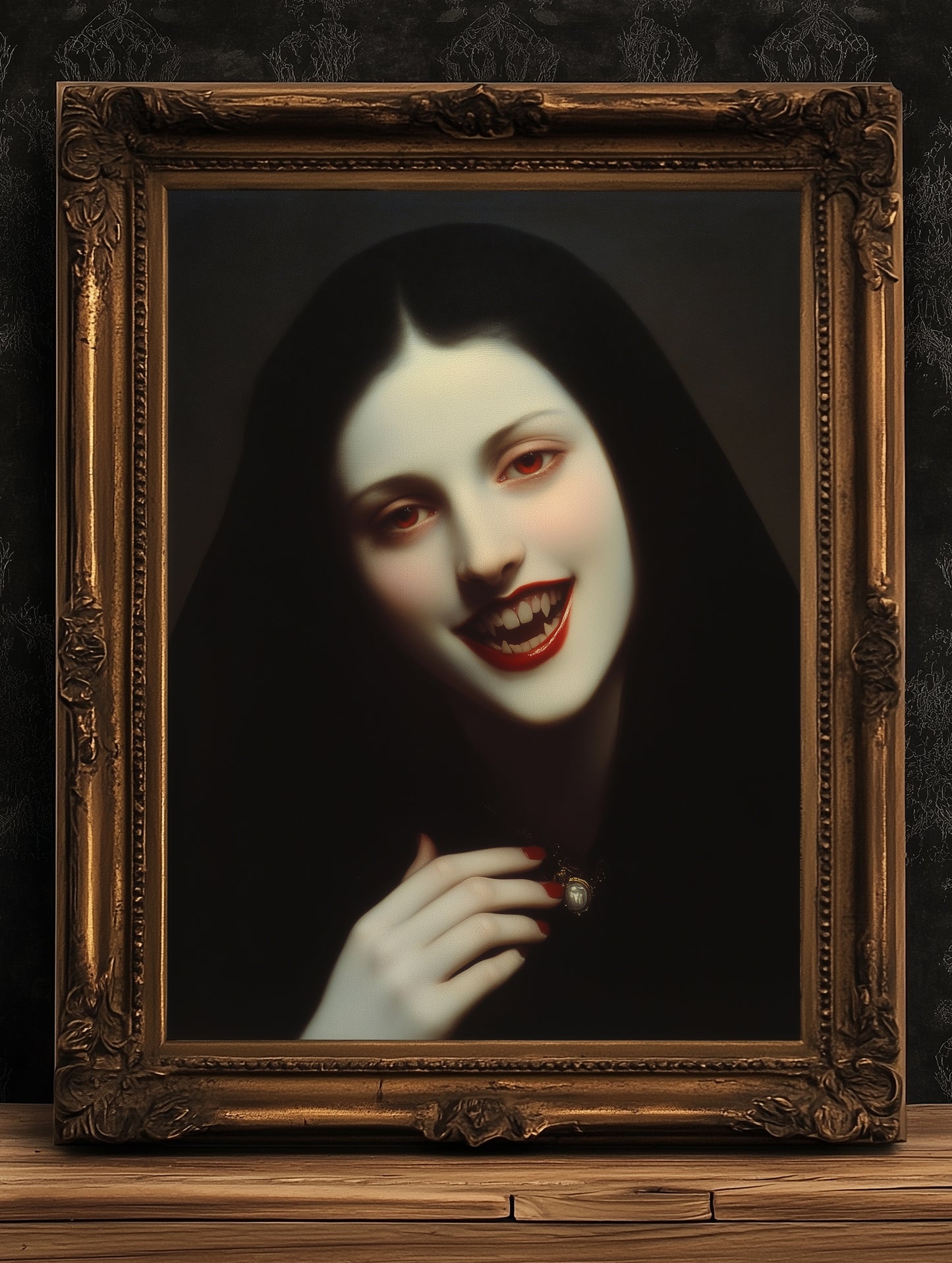 Gothic Vampire Woman Art Print, Moody Feminine Portrait, Haunted Dark Romance, Dark Academia Wall Decor, Moody Goth Interiors