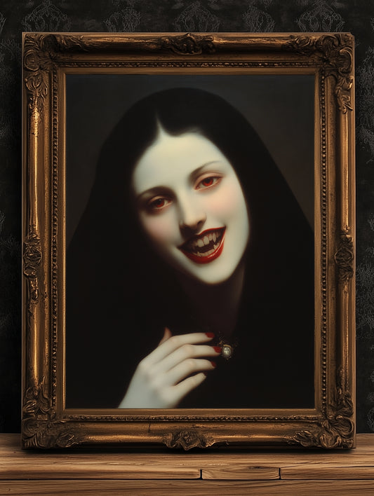 Gothic Vampire Woman Art Print, Moody Feminine Portrait, Haunted Dark Romance, Dark Academia Wall Decor, Moody Goth Interiors