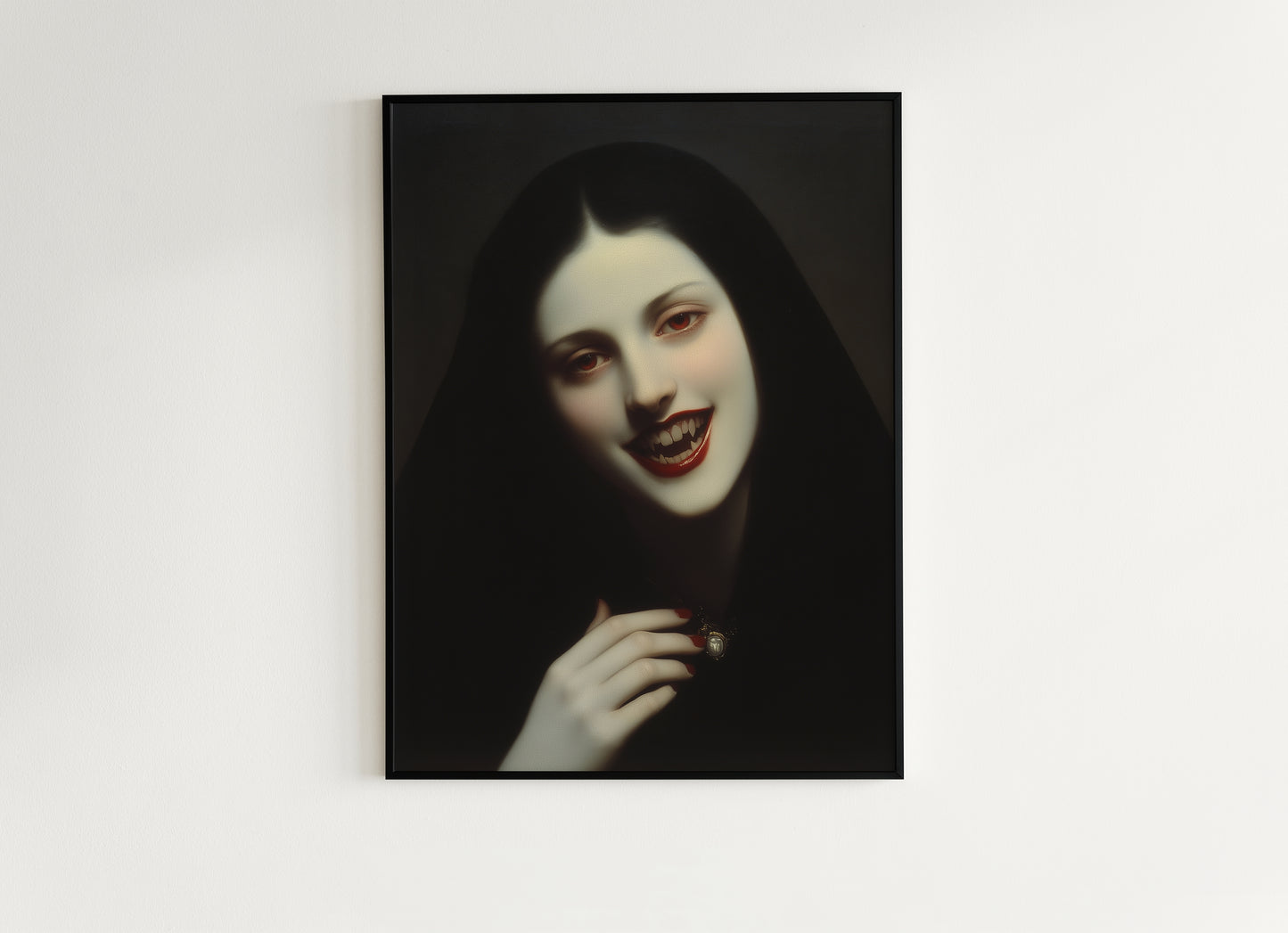 Gothic Vampire Woman Art Print, Moody Feminine Portrait, Haunted Dark Romance, Dark Academia Wall Decor, Moody Goth Interiors