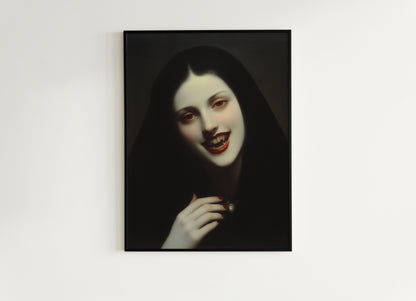 Gothic Vampire Woman Art Print, Moody Feminine Portrait, Haunted Dark Romance, Dark Academia Wall Decor, Moody Goth Interiors