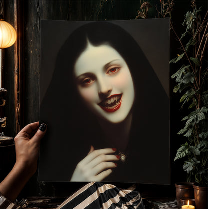 Gothic Vampire Woman Art Print, Moody Feminine Portrait, Haunted Dark Romance, Dark Academia Wall Decor, Moody Goth Interiors
