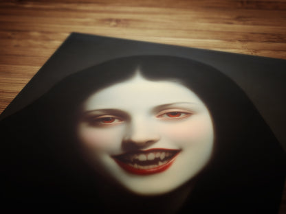 Gothic Vampire Woman Art Print, Moody Feminine Portrait, Haunted Dark Romance, Dark Academia Wall Decor, Moody Goth Interiors