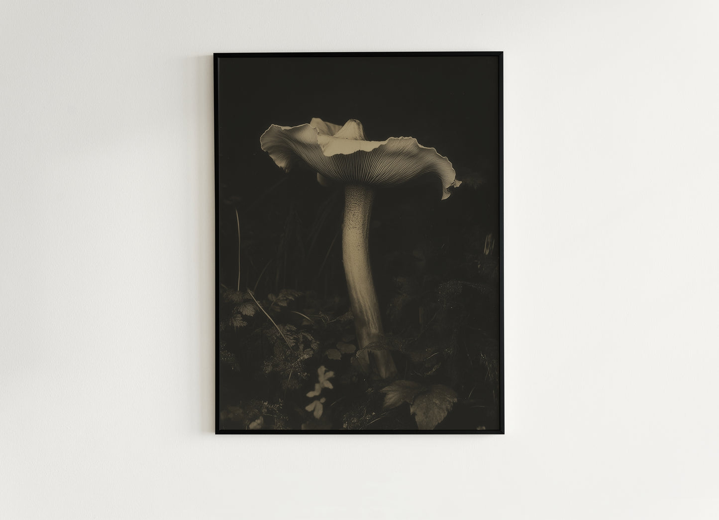 White Mushroom Floral Art Print, Moody Botanical Still Life, Gothic Cottagecore Wall Decor, Witchy Whimsigoth Goblincore Gift for Her