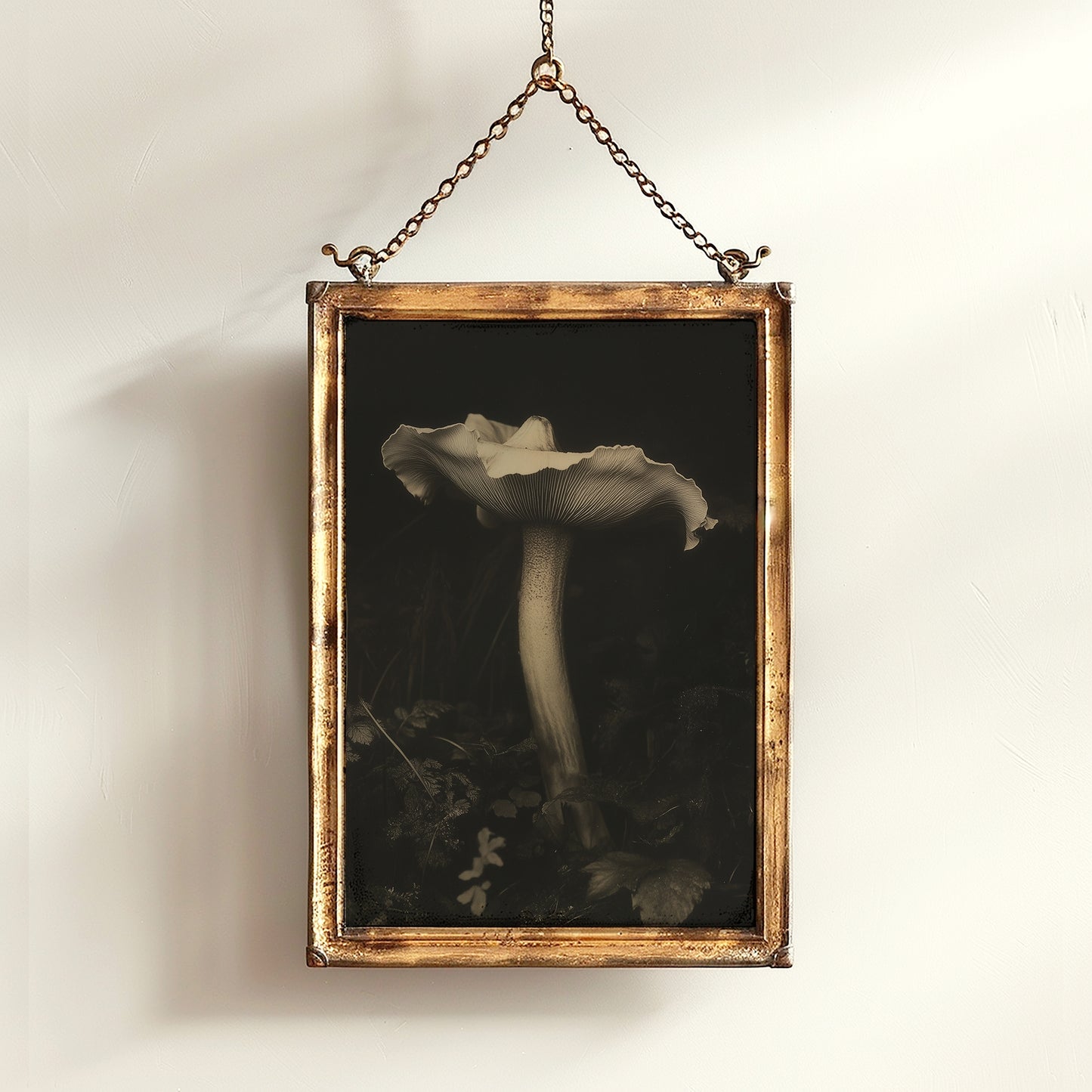 White Mushroom Floral Art Print, Moody Botanical Still Life, Gothic Cottagecore Wall Decor, Witchy Whimsigoth Goblincore Gift for Her