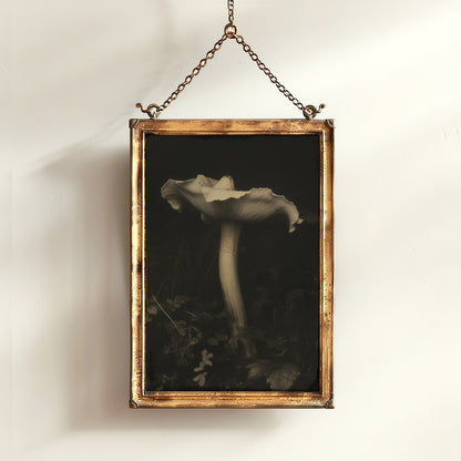 White Mushroom Floral Art Print, Moody Botanical Still Life, Gothic Cottagecore Wall Decor, Witchy Whimsigoth Goblincore Gift for Her