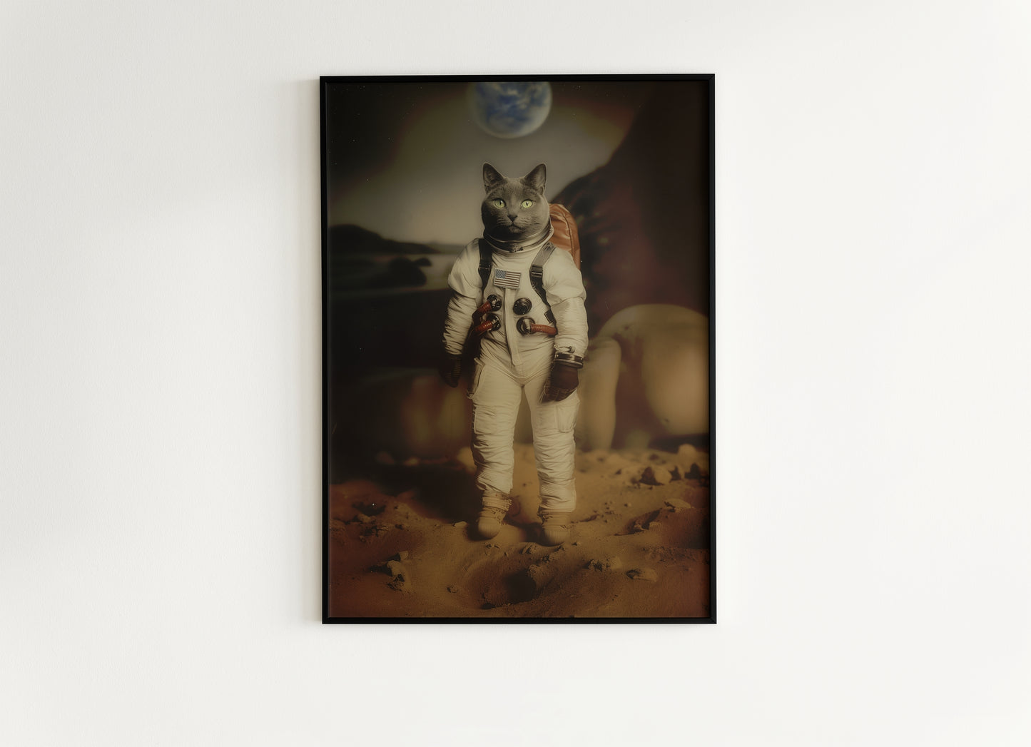 Cat Astronaut Poster, Space Kitty Apollo 11 Print, Retro Surreal Art Decor Gift, Space Themed Room Decor, Astronaut Nursery Decor