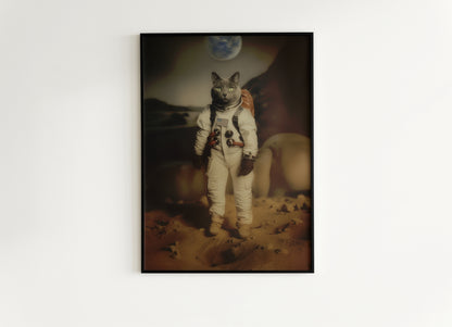Cat Astronaut Poster, Space Kitty Apollo 11 Print, Retro Surreal Art Decor Gift, Space Themed Room Decor, Astronaut Nursery Decor
