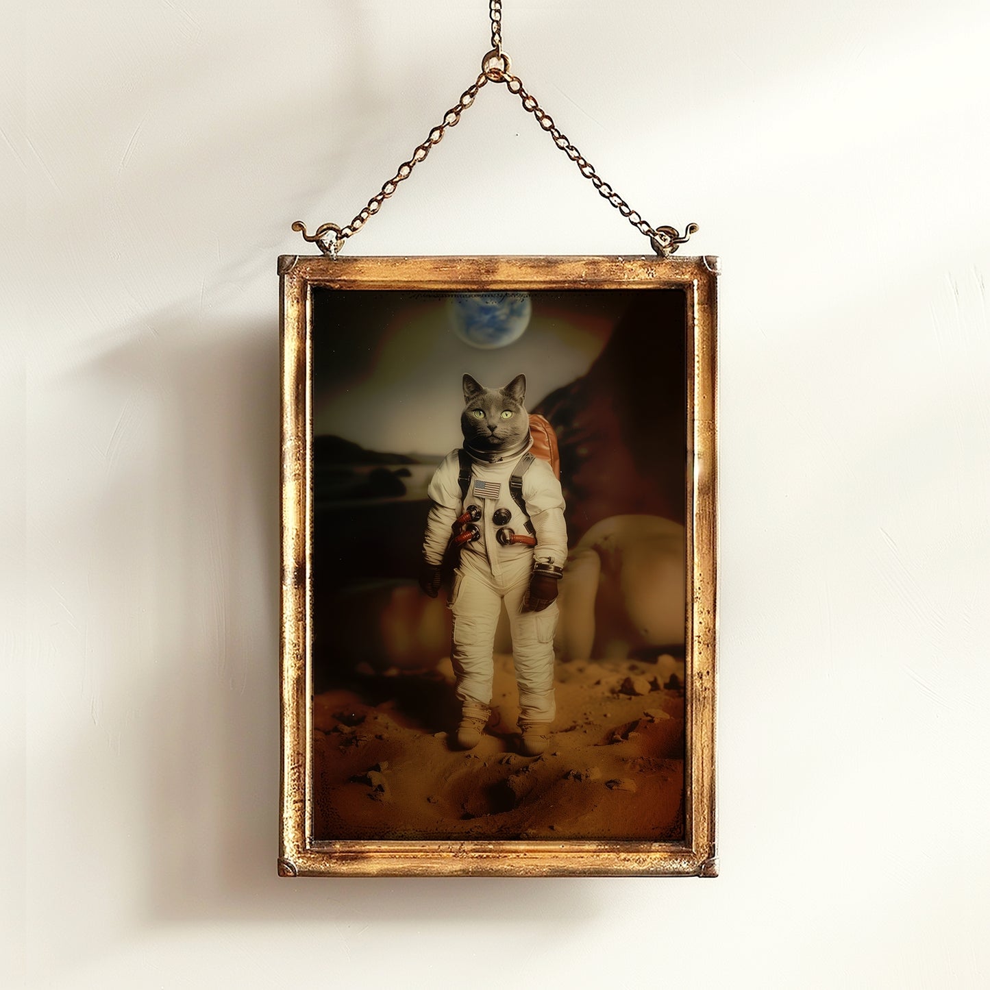 Cat Astronaut Poster, Space Kitty Apollo 11 Print, Retro Surreal Art Decor Gift, Space Themed Room Decor, Astronaut Nursery Decor