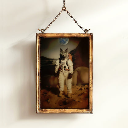 Cat Astronaut Poster, Space Kitty Apollo 11 Print, Retro Surreal Art Decor Gift, Space Themed Room Decor, Astronaut Nursery Decor