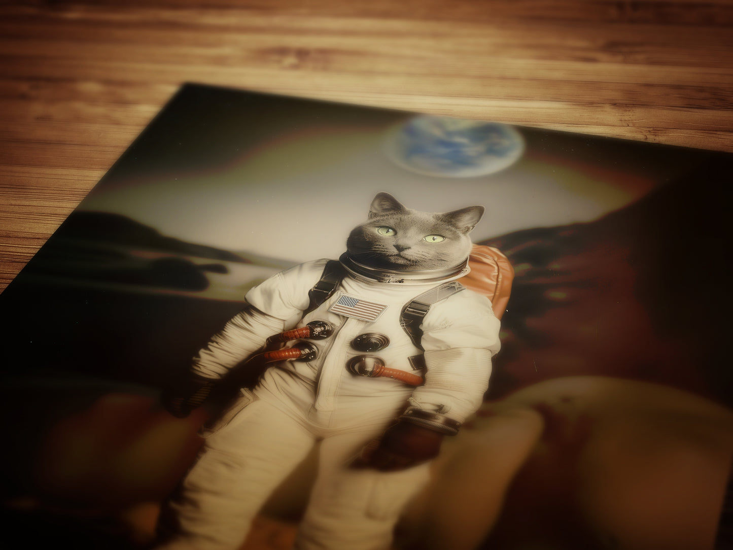 Cat Astronaut Poster, Space Kitty Apollo 11 Print, Retro Surreal Art Decor Gift, Space Themed Room Decor, Astronaut Nursery Decor