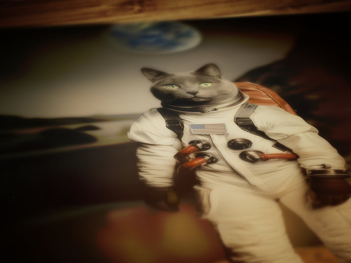 Cat Astronaut Poster, Space Kitty Apollo 11 Print, Retro Surreal Art Decor Gift, Space Themed Room Decor, Astronaut Nursery Decor