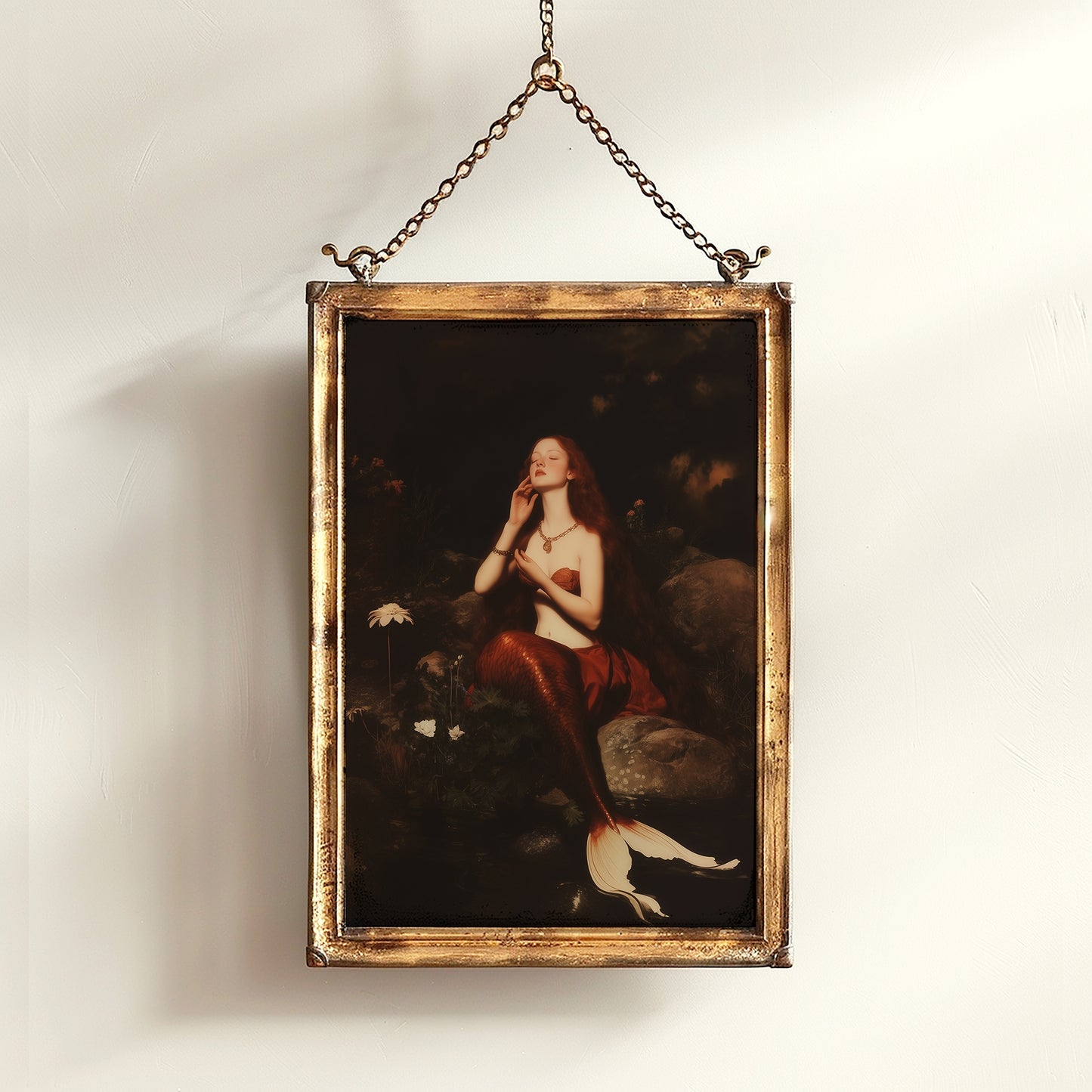 Mermaid On a Rock, Whimsical Cozy Bathroom Decor, Whimsigoth Decor, Dark Romance Fantasy Print, Dreamy Floral Decor for Book Lovers