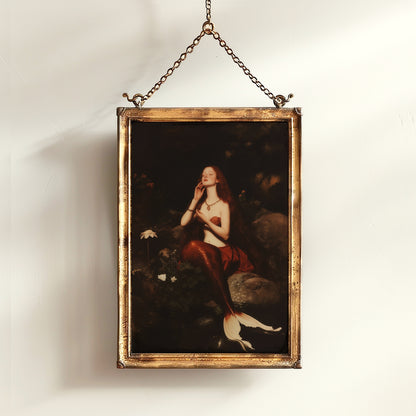 Mermaid On a Rock, Whimsical Cozy Bathroom Decor, Whimsigoth Decor, Dark Romance Fantasy Print, Dreamy Floral Decor for Book Lovers