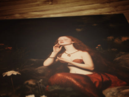 Mermaid On a Rock, Whimsical Cozy Bathroom Decor, Whimsigoth Decor, Dark Romance Fantasy Print, Dreamy Floral Decor for Book Lovers