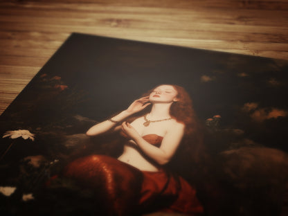 Mermaid On a Rock, Whimsical Cozy Bathroom Decor, Whimsigoth Decor, Dark Romance Fantasy Print, Dreamy Floral Decor for Book Lovers