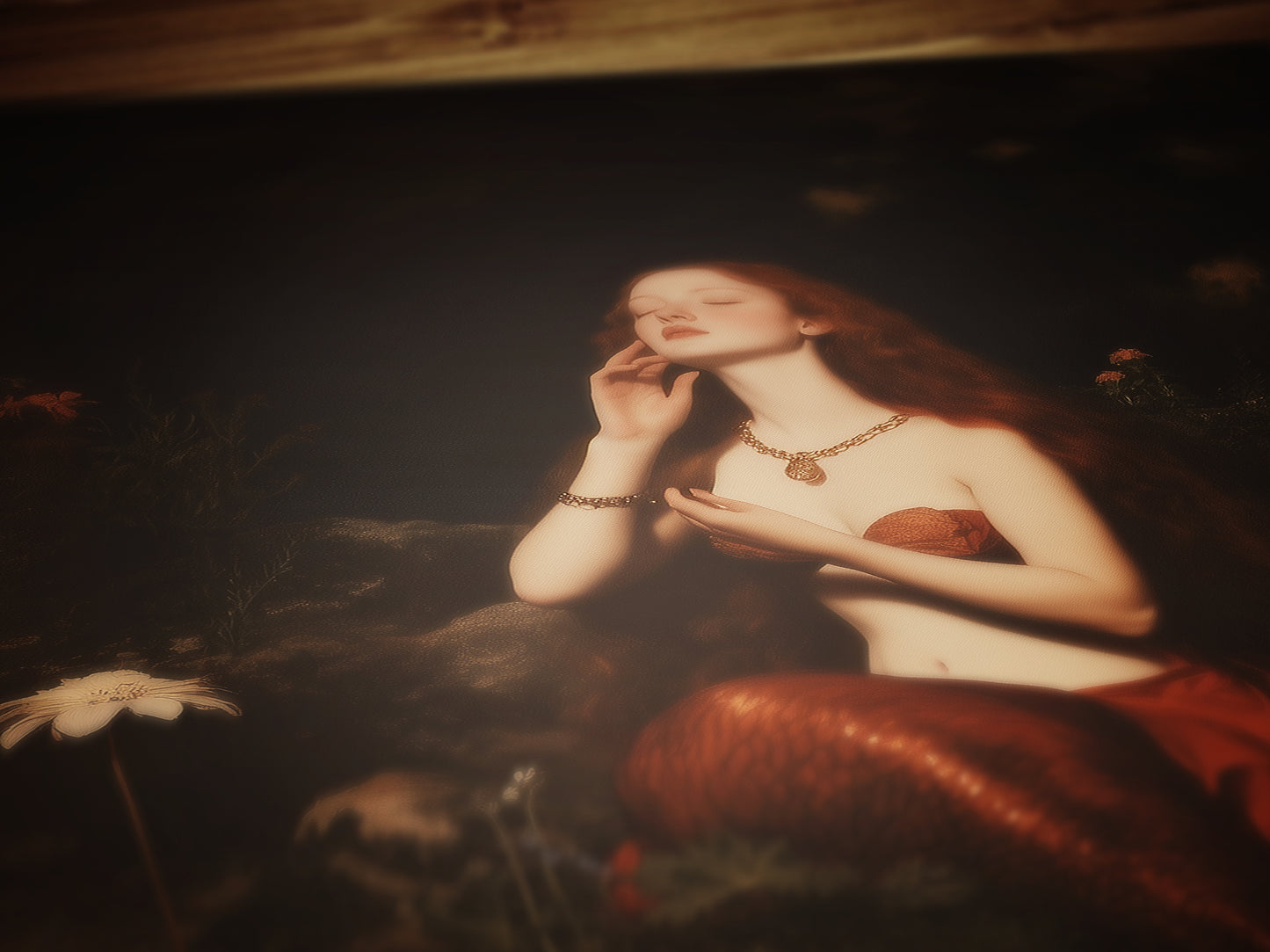 Mermaid On a Rock, Whimsical Cozy Bathroom Decor, Whimsigoth Decor, Dark Romance Fantasy Print, Dreamy Floral Decor for Book Lovers