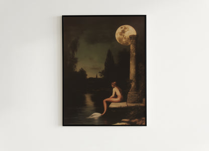 Moonlit Mermaid On a Dock, Whimsical Cozy Bathroom Decor, Whimsigoth Decor, Dark Romance Fantasy Print, Dreamy Floral Decor for Book Lovers