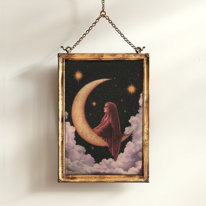 Witchy Home Decor, Vintage Whimsigoth Decor, 70s Dark Romance Home Decor, Moon Goddess Poster, Sun And Moon 70s Decor, Retro Decor, Wall Art