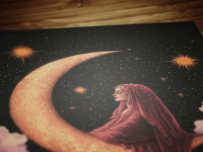 Witchy Home Decor, Vintage Whimsigoth Decor, 70s Dark Romance Home Decor, Moon Goddess Poster, Sun And Moon 70s Decor, Retro Decor, Wall Art