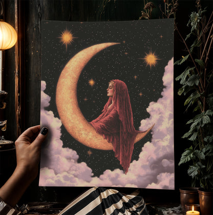 Witchy Home Decor, Vintage Whimsigoth Decor, 70s Dark Romance Home Decor, Moon Goddess Poster, Sun And Moon 70s Decor, Retro Decor, Wall Art