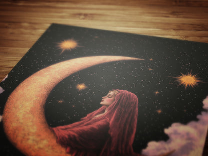 Witchy Home Decor, Vintage Whimsigoth Decor, 70s Dark Romance Home Decor, Moon Goddess Poster, Sun And Moon 70s Decor, Retro Decor, Wall Art
