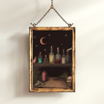 Witchy Potion Shelf Art Print, Dark Fairycore Magical Apothecary Shelf, Potion And Elixir Painting, Goth Cottagecore Witch Decor Poster