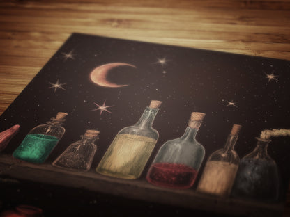 Witchy Potion Shelf Art Print, Dark Fairycore Magical Apothecary Shelf, Potion And Elixir Painting, Goth Cottagecore Witch Decor Poster