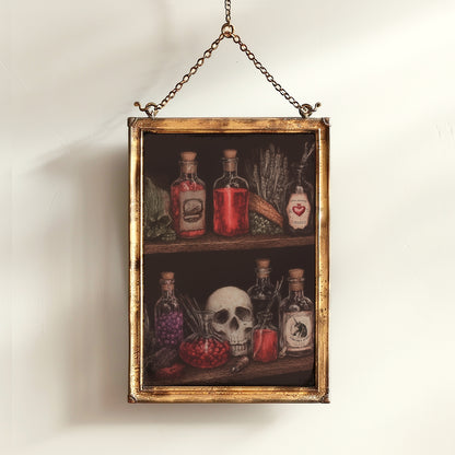 Dark Cottagecore Witch Potion Wall Art Print, Magical Potion Bottles Apothecary Shelf Poster, Herbs And Skull, Gothic Whimsigoth Decor