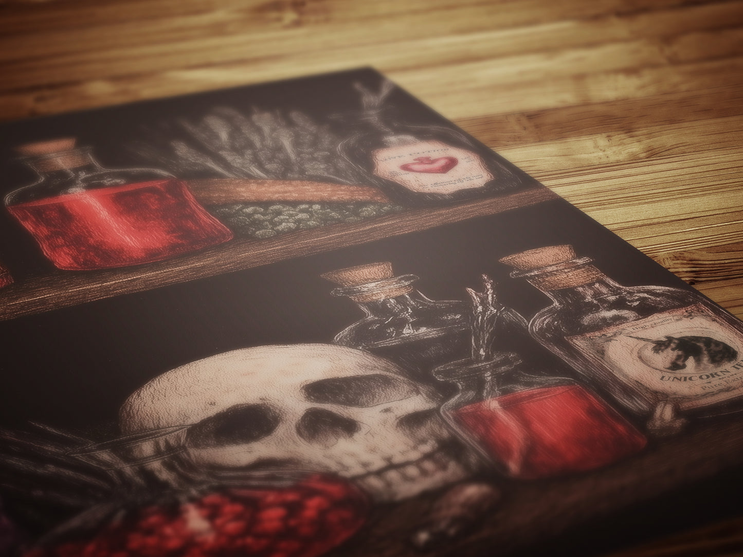 Dark Cottagecore Witch Potion Wall Art Print, Magical Potion Bottles Apothecary Shelf Poster, Herbs And Skull, Gothic Whimsigoth Decor