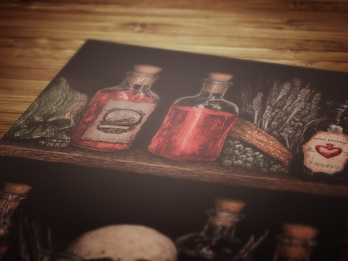 Dark Cottagecore Witch Potion Wall Art Print, Magical Potion Bottles Apothecary Shelf Poster, Herbs And Skull, Gothic Whimsigoth Decor