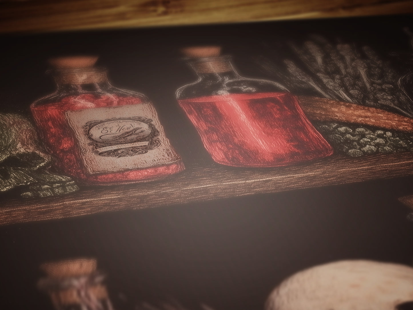 Dark Cottagecore Witch Potion Wall Art Print, Magical Potion Bottles Apothecary Shelf Poster, Herbs And Skull, Gothic Whimsigoth Decor