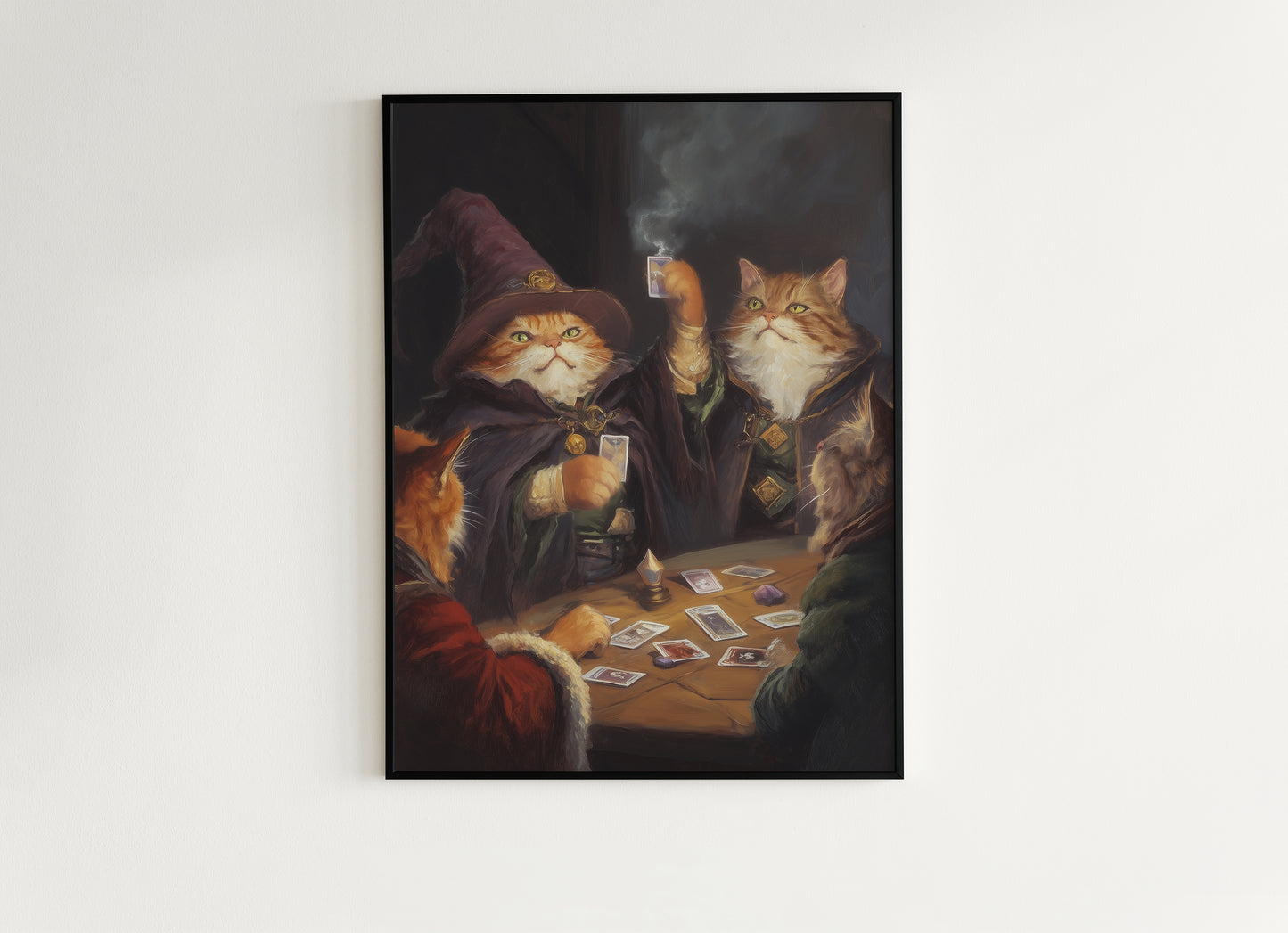 Funny Cat Playing Magic The Gathering Art Print Poster, Fantasy Wizard Cat Wall Decor for MTG Fans, Gaming Poster or Gift for Cat Lovers