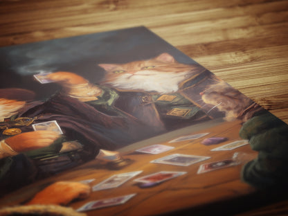 Funny Cat Playing Magic The Gathering Art Print Poster, Fantasy Wizard Cat Wall Decor for MTG Fans, Gaming Poster or Gift for Cat Lovers
