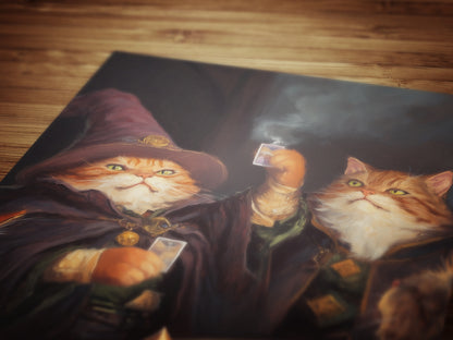 Funny Cat Playing Magic The Gathering Art Print Poster, Fantasy Wizard Cat Wall Decor for MTG Fans, Gaming Poster or Gift for Cat Lovers