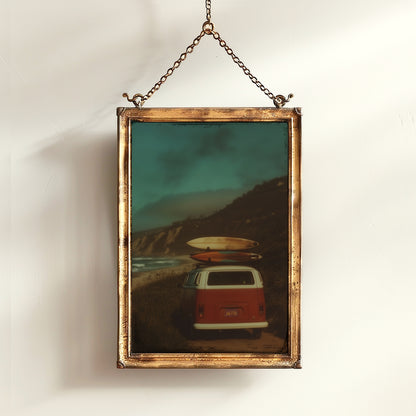 Camper Van Surfboard Wall Art, Surfboard Beach Ocean, Beachy Wall Art, Moody Modern Art Coastal Room Decor, Surf Wall Art, Surfing Print