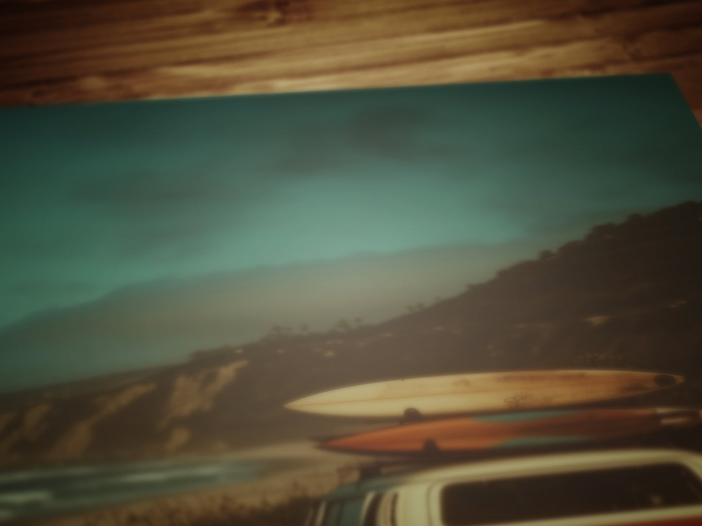 Camper Van Surfboard Wall Art, Surfboard Beach Ocean, Beachy Wall Art, Moody Modern Art Coastal Room Decor, Surf Wall Art, Surfing Print