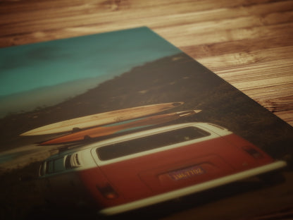 Camper Van Surfboard Wall Art, Surfboard Beach Ocean, Beachy Wall Art, Moody Modern Art Coastal Room Decor, Surf Wall Art, Surfing Print