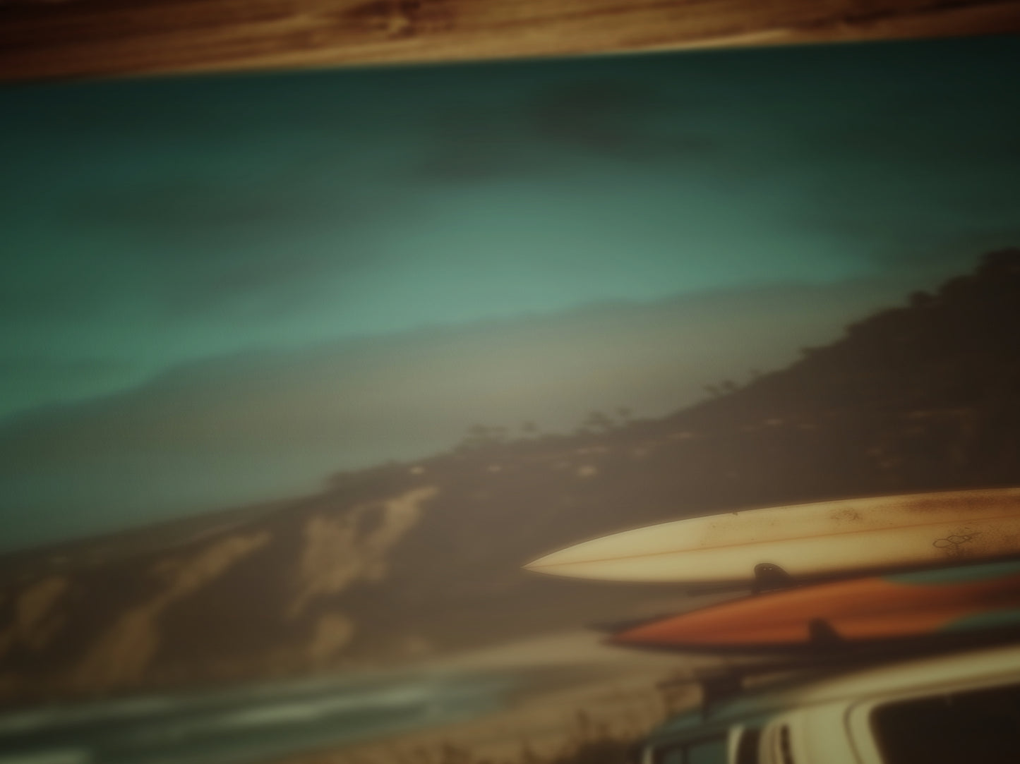 Camper Van Surfboard Wall Art, Surfboard Beach Ocean, Beachy Wall Art, Moody Modern Art Coastal Room Decor, Surf Wall Art, Surfing Print