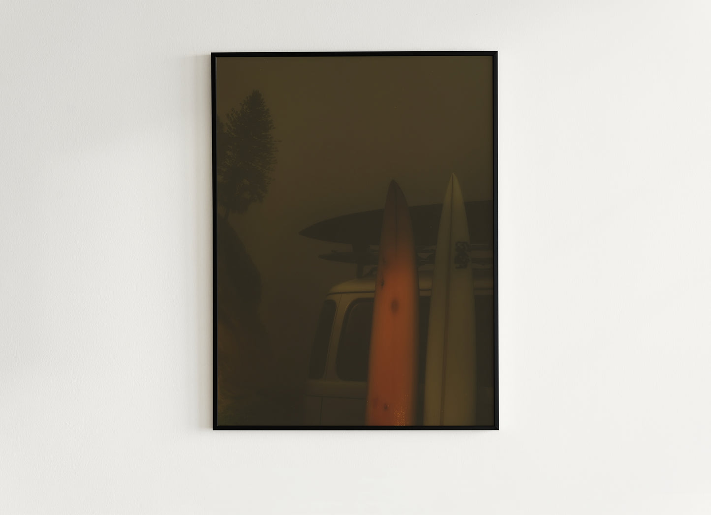 Moody Camper Van Surfboard Wall Art, Beach Ocean Poster, Beachy Wall Art, Moody Modern Art Coastal Room Decor, Surf Wall Art, Surfing Print