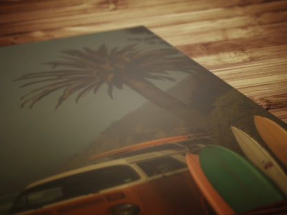 Moody Camper Van Surfboard Wall Art, Beach Ocean Poster, Beachy Wall Art, Moody Modern Art Coastal Room Decor, Surfing Wall Art Print