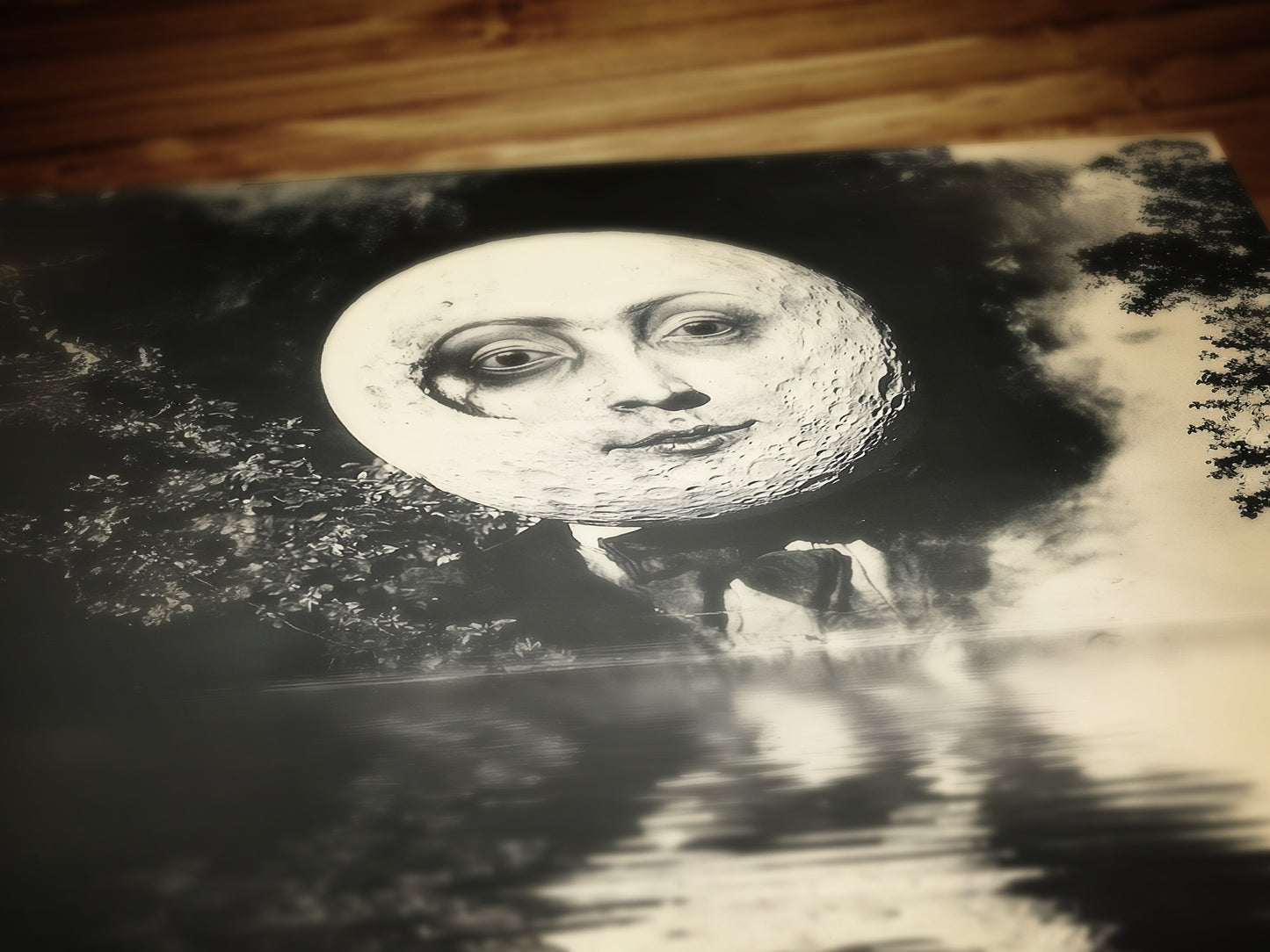 Surreal Moon Face Reflection Art Print Vintage Style Mystical Celestial Portrait, Reflection Mystic Dreamlike Wall Decor Dark Academia Decor