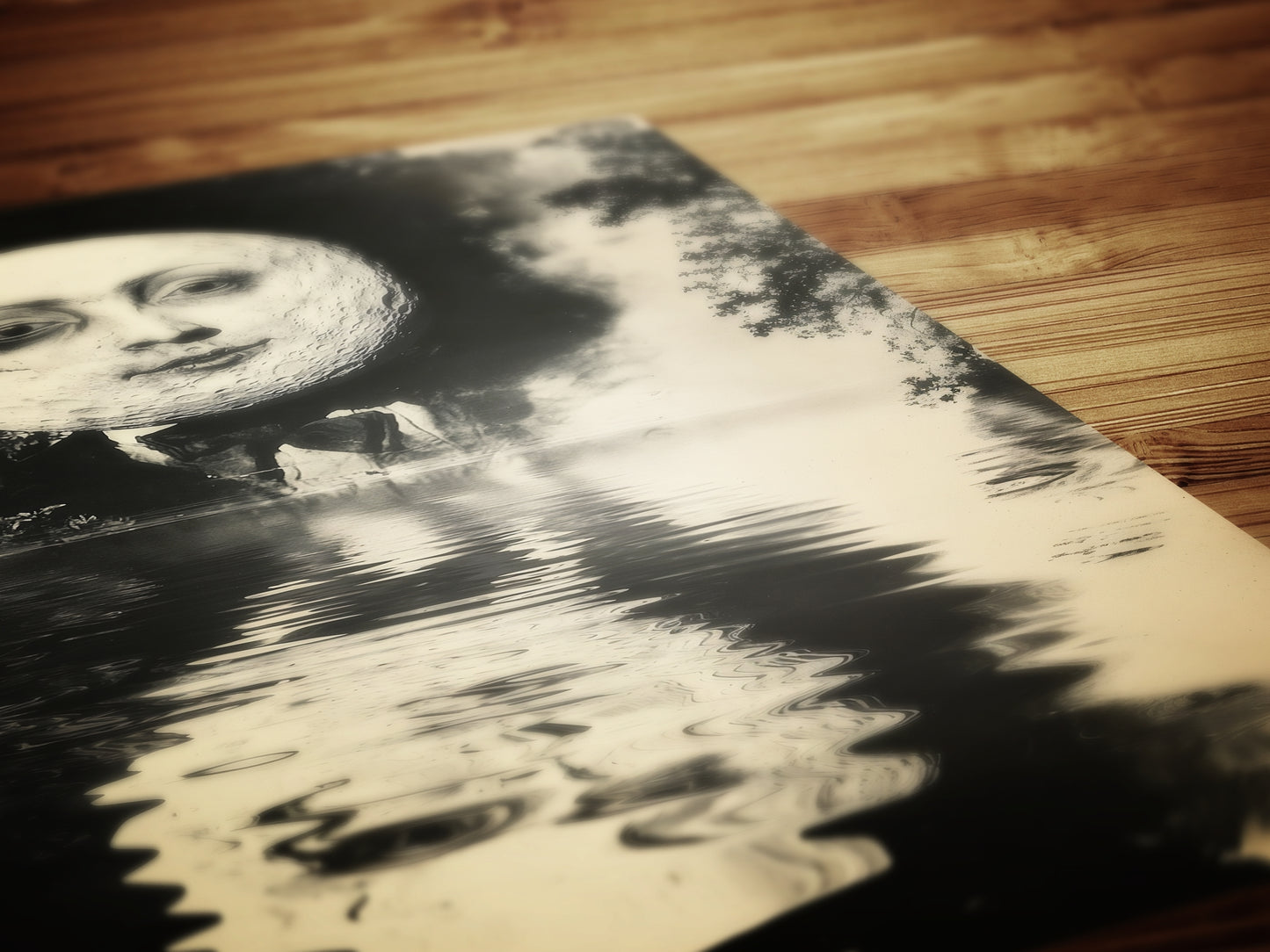 Surreal Moon Face Reflection Art Print Vintage Style Mystical Celestial Portrait, Reflection Mystic Dreamlike Wall Decor Dark Academia Decor